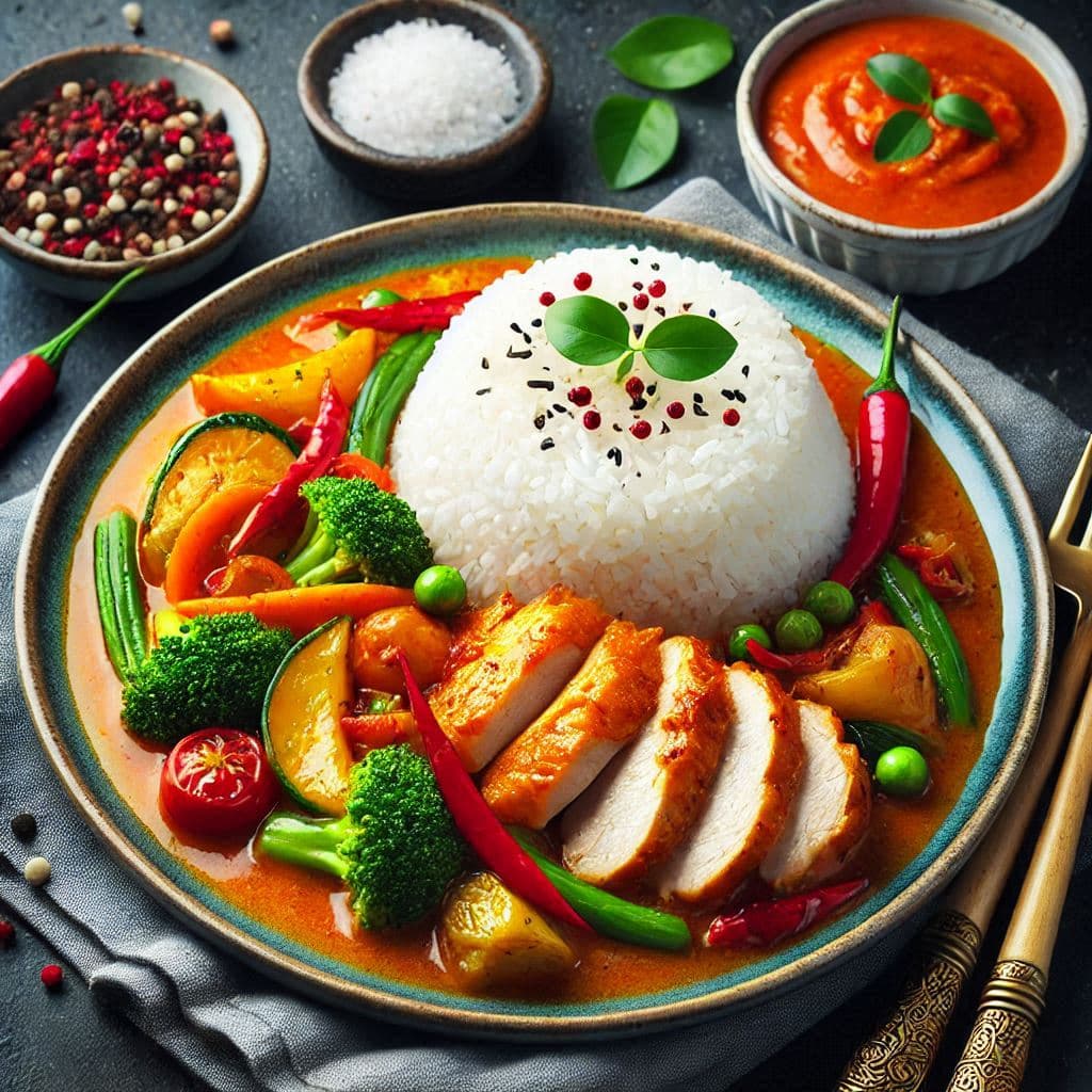 M9. Paniertes Hühnerfilet Rotcurry